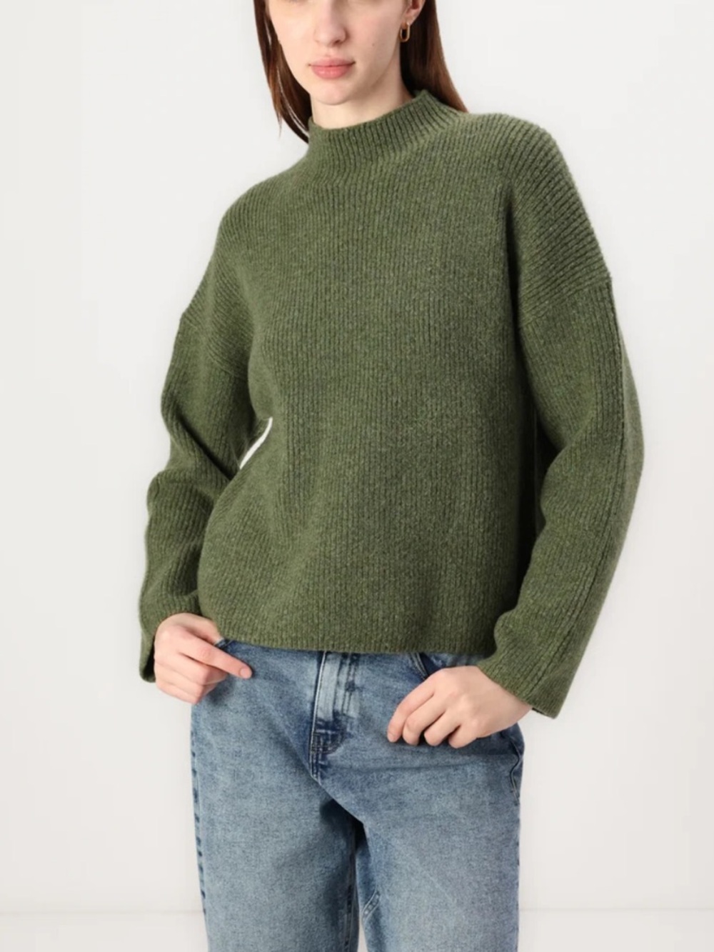 Abercrombie & Fitch Olive Thymey Heather Funnel Neck Sweater